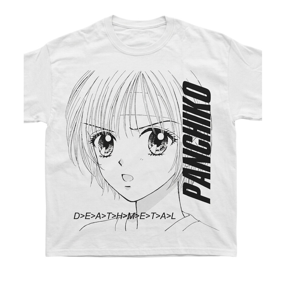Panchiko Deathmetal Anime Graphic T-Shirt White Cotton Short Sleeve Tee Womens